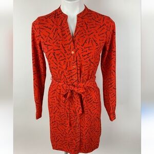 Banana Republic Red Black Script French Lettering Words Tie Waist Dress 6P